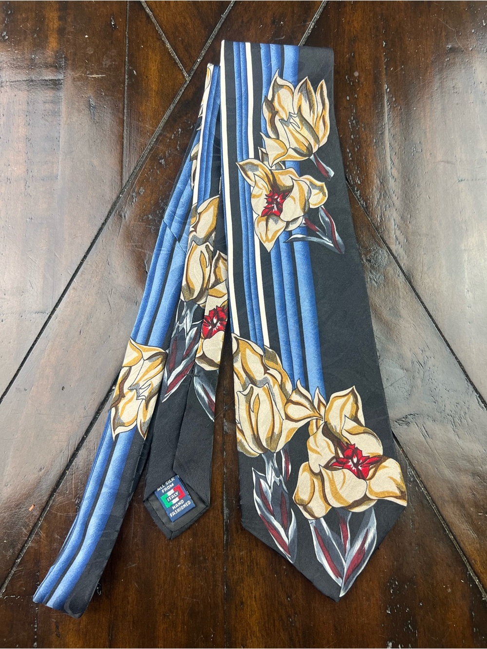 Valentino Pieter Silk Tie Floral Silk Tie with Yellow & Red Blossom